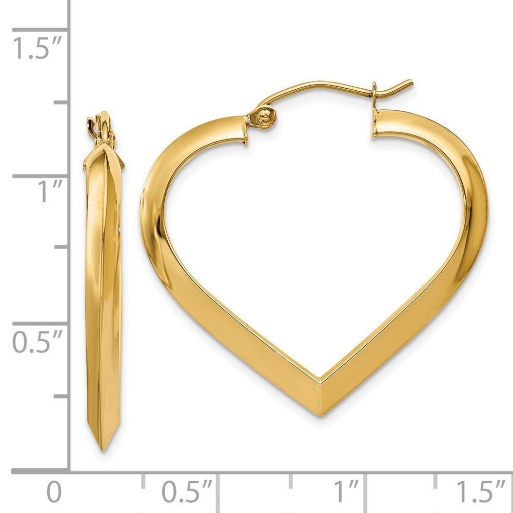 14k Yellow Gold Polished Heart Hoop Earring