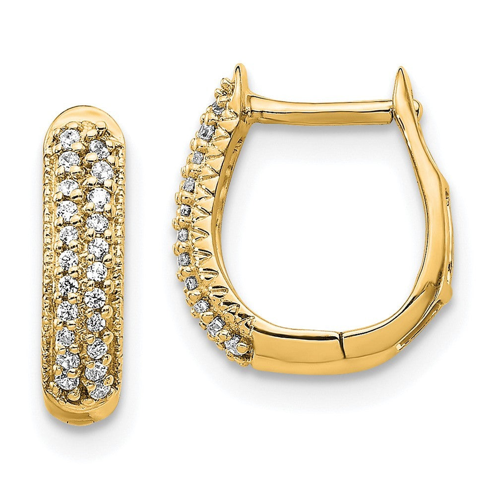 14k Yellow Gold Polished Diamond Hinged Hoop Earrings
