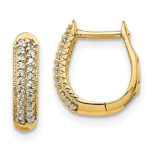 14k Yellow Gold Polished Diamond Hinged Hoop Earrings