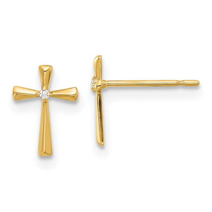 14k Yellow Gold Polished Cubic Zirconia Cross Stud Earrings Gift for Women