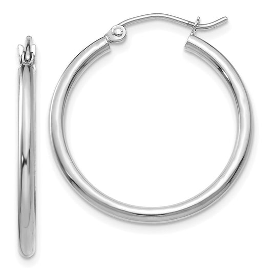 14k White Gold Polished 2x25mm Lightweight Tube Hoop Earrings Gift for Women