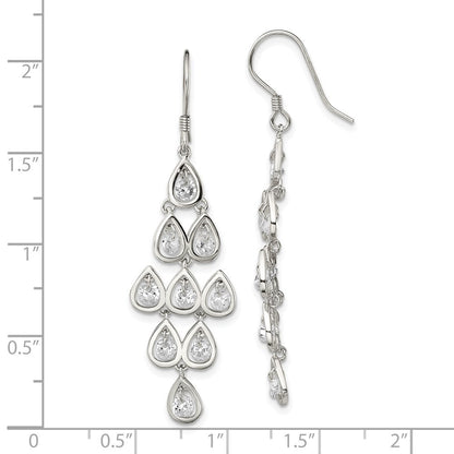 Sterling Silver Polished Fancy Pear Cubic Zirconia Ch&elier Dangle Earrings