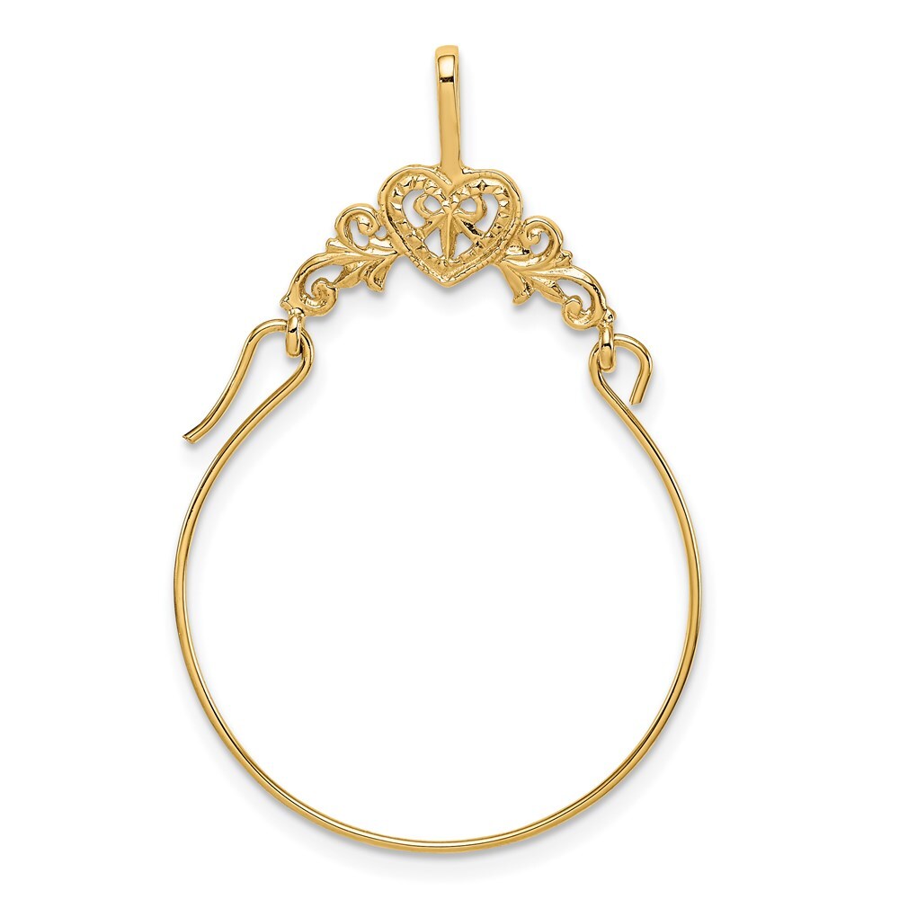 14k Yellow Gold Polished Filigree Heart Charm Holder