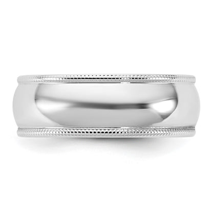 14k White Gold 6.5mm LTW Milgrain Half Round Band Size 6