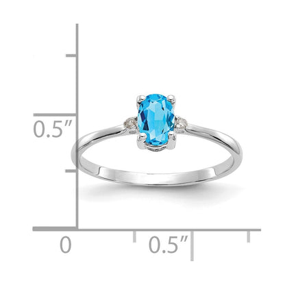 14k White Gold Diamond & Blue Topaz Birthstone Ring