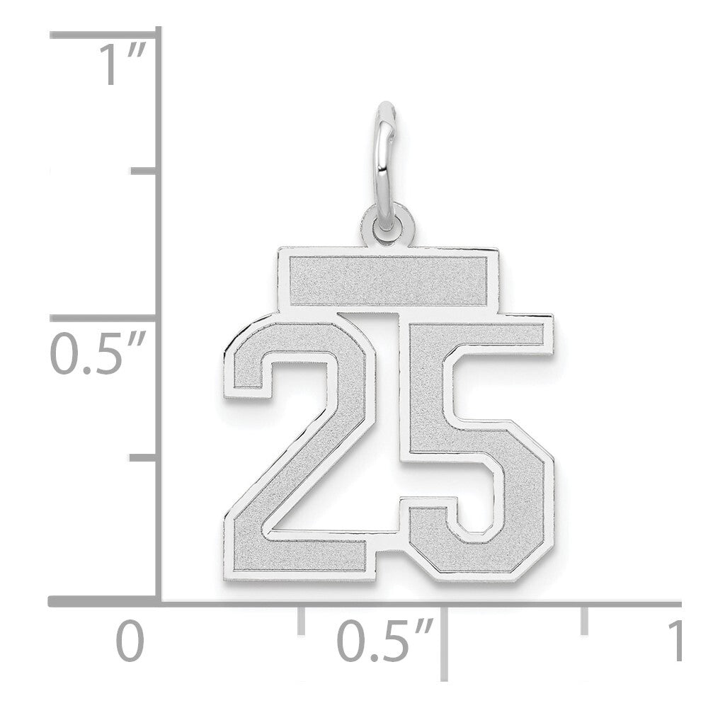 14k White Gold Small Satin Number 25 Charm Pendant for Women