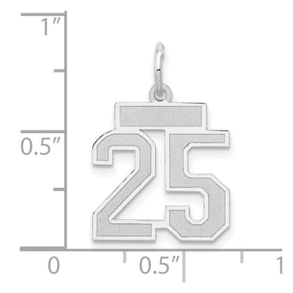 14k White Gold Small Satin Number 25 Charm Pendant for Women