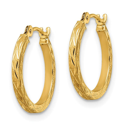 14k Yellow Gold Polished and Satin Diamond-cut Hoop Earrings