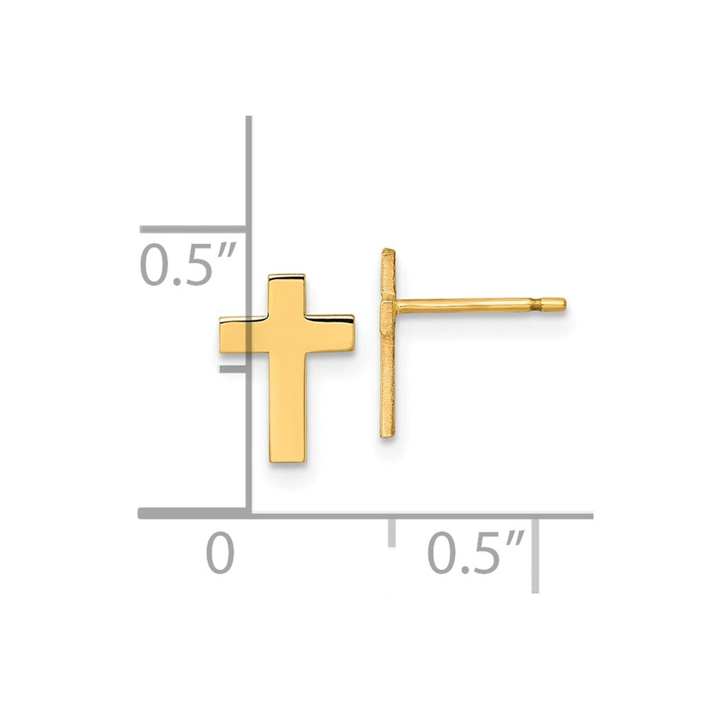 14k Yellow Gold Polished Cross Stud Earrings Gift for Women