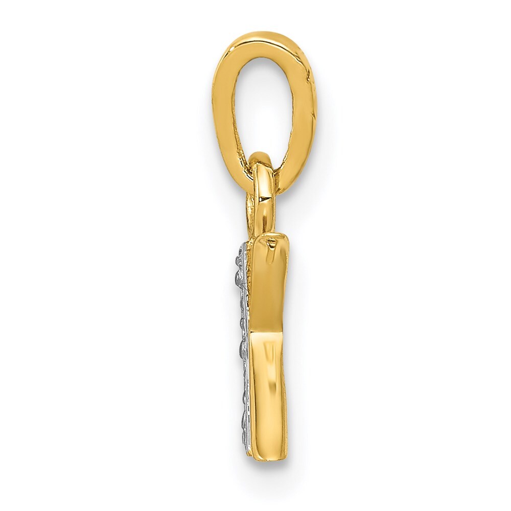 14k Yellow Gold with Rhodium Diamond Letter K Initial Pendant for Women