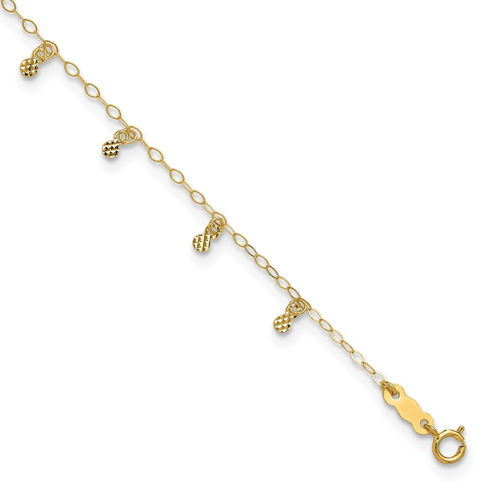 14k Yellow Gold Cable Chain with Diamond Cut Dots 10" Anklet
