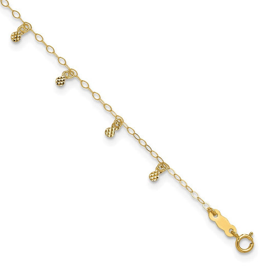 14k Yellow Gold Cable Chain with Diamond Cut Dots 10" Anklet