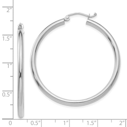 14K White Gold Polished 2.5mm Lightweight Tube Hoop Earrings