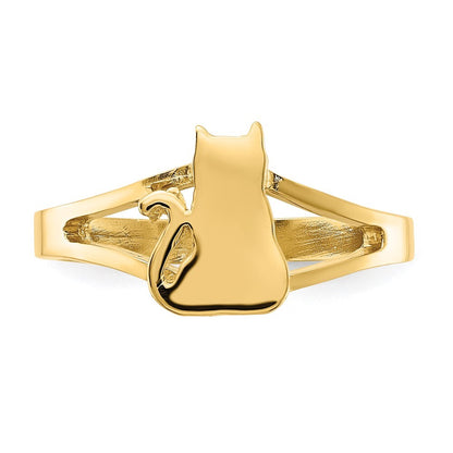 14K Yellow Gold Polished Cat Ring Size 7