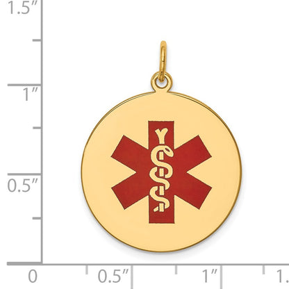14k Yellow Gold 22mm Round Red Enameled Medical Jewelry Pendant