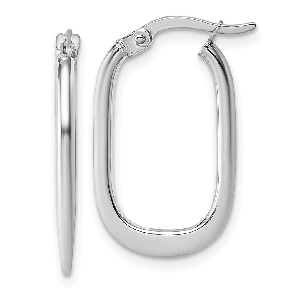 14k White Gold Polished Oval Tapered Tube Hoop Earrings Gift for Women