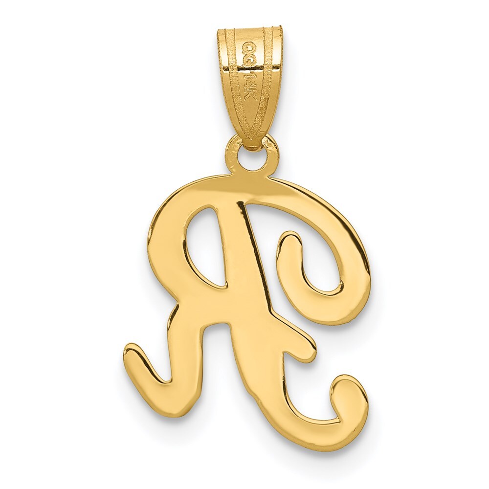 14k Yellow Gold Script Letter R Initial Pendant for Women