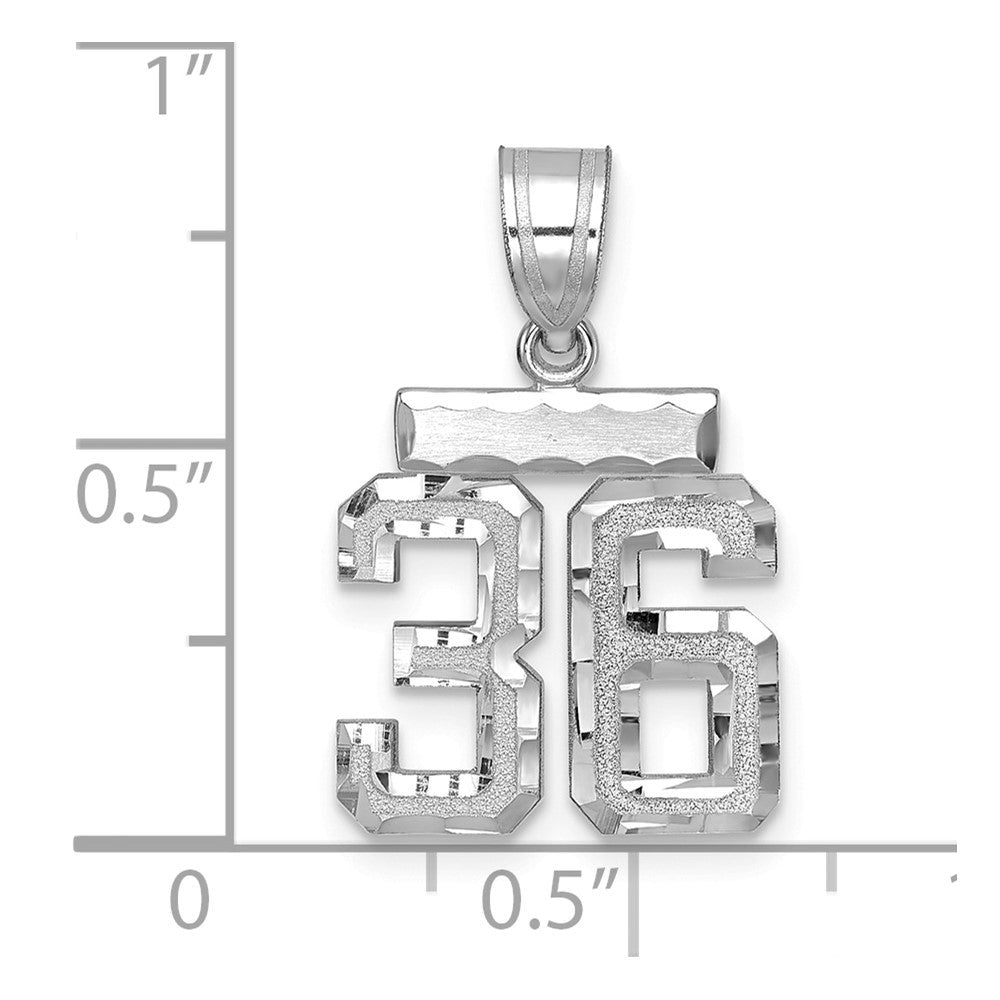 14K White Small Brushed Diamond-cut Number 36 Charm