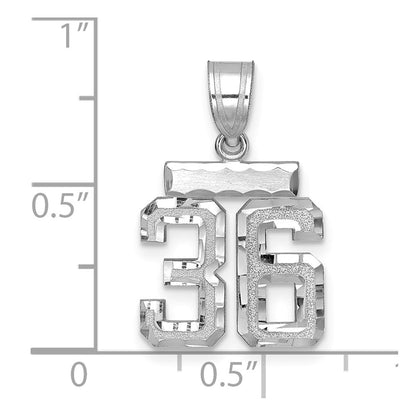 14K White Small Brushed Diamond-cut Number 36 Charm