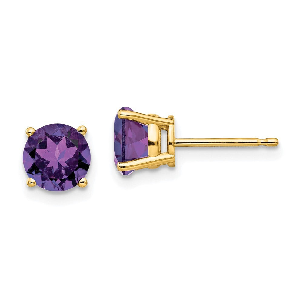 14k Yellow Gold 6mm Amethyst Stud Earrings Gift for Women