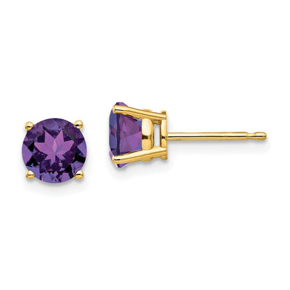 14k Yellow Gold 6mm Amethyst Stud Earrings Gift for Women