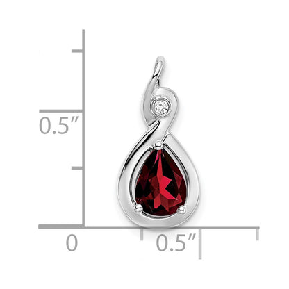 14k White Gold 8x6mm Pear Garnet and Diamond Chain Slide