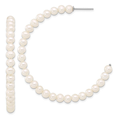 Sterling Silver 4-5mm Semi-Round Freshwater Cultured Pearl C-Hoop Earrings