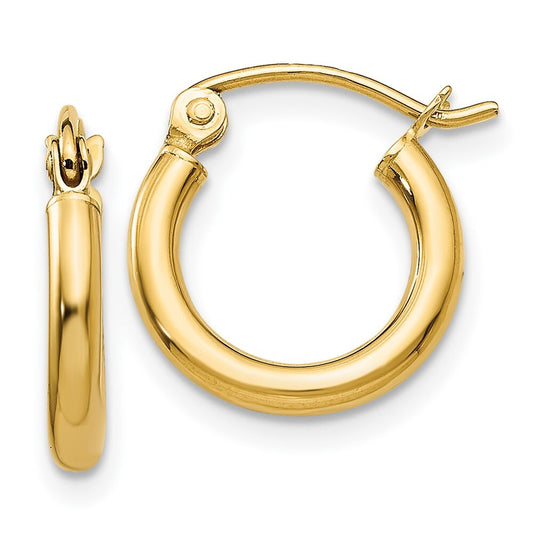 14k Yellow Gold Polished 2x12mm Tube Hoop Earrings Gift for Women