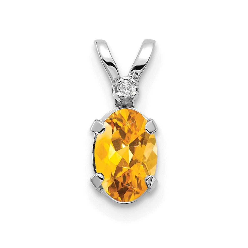 14k White Gold Diamond and Citrine Birthstone Pendant