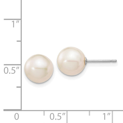 14k White Gold 8-9mm White Round Freshwater Cultured Pearl Stud Earrings