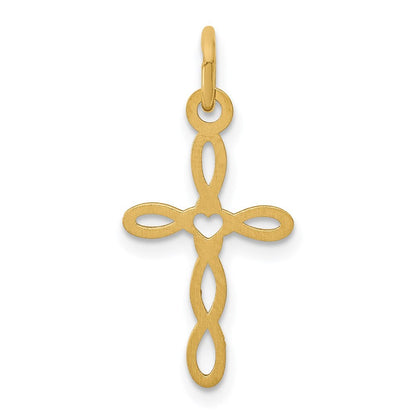 14k Yellow Gold Loop Center Heart Cross Charm Pendant for Women