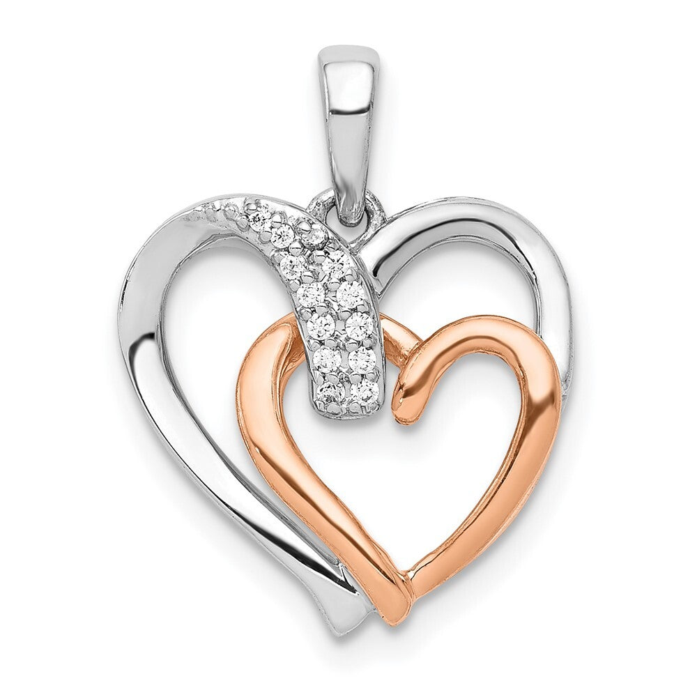 14k Two-tone Gold White and 1/20ct. Diamond Double Heart Pendant for Women