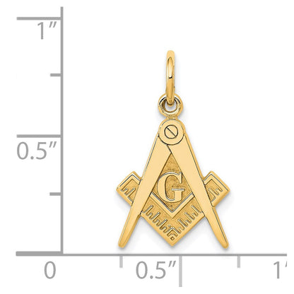 14k Yellow Gold Polished and Textured Masonic Symbol Charm Pendant for Women