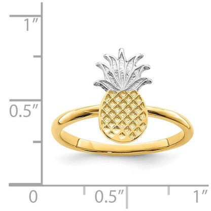 14K Yellow Gold and White Rhodium Polished Pineapple Ring
