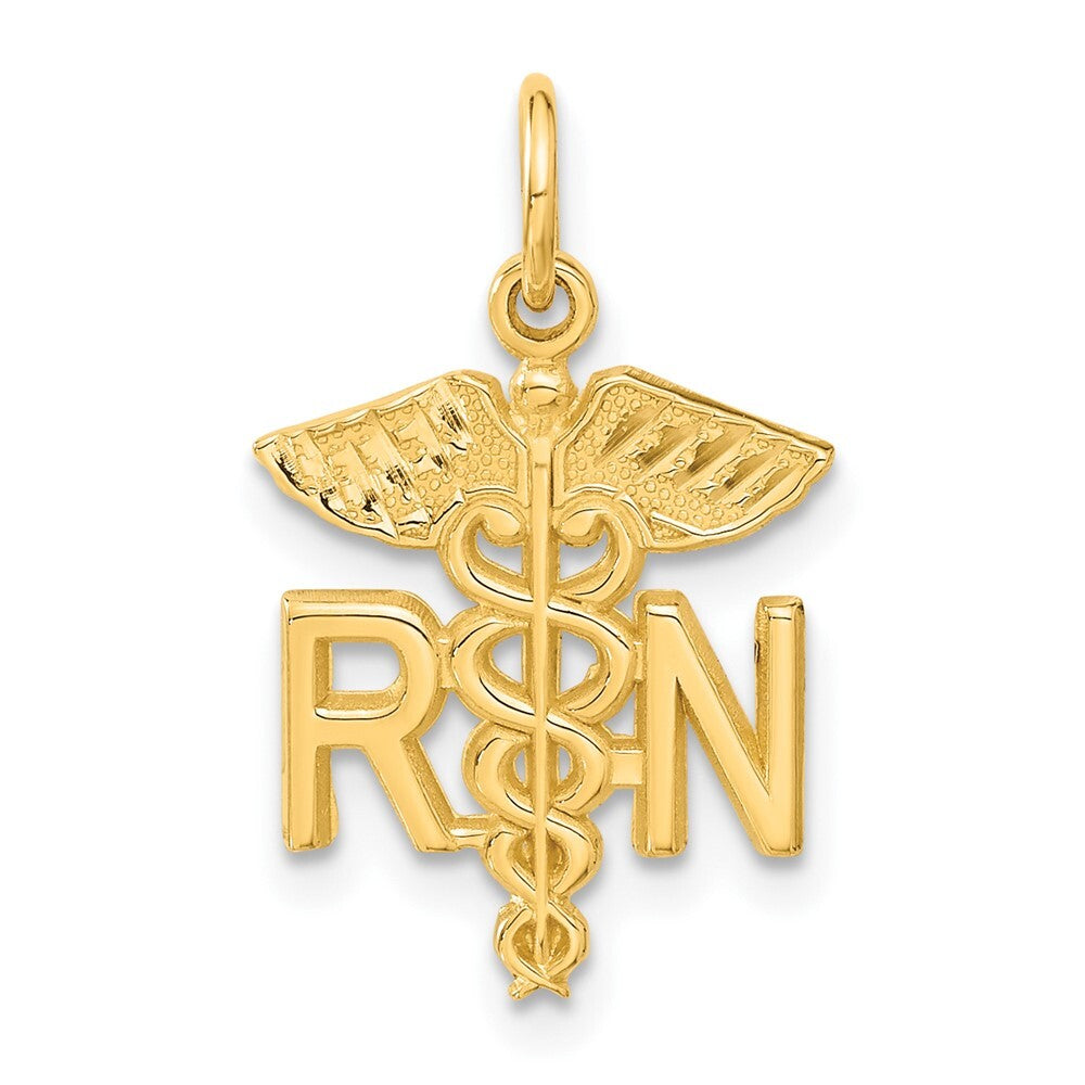 14k Yellow Gold RN Nurse Charm Pendant for Women