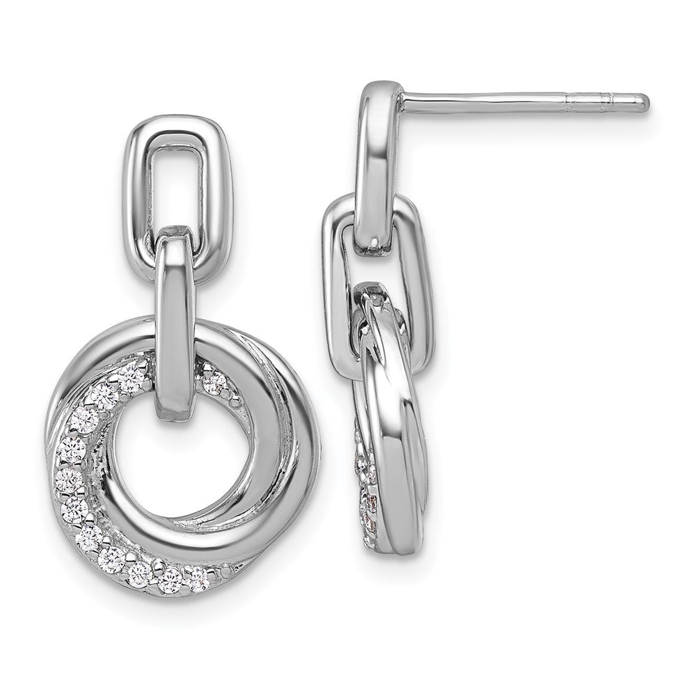 Sterling Silver Rhodium-plated Polished CZ Circle Twist Dangle Earrings