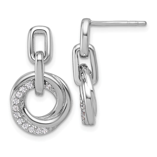 Sterling Silver Rhodium-plated Polished CZ Circle Twist Dangle Earrings