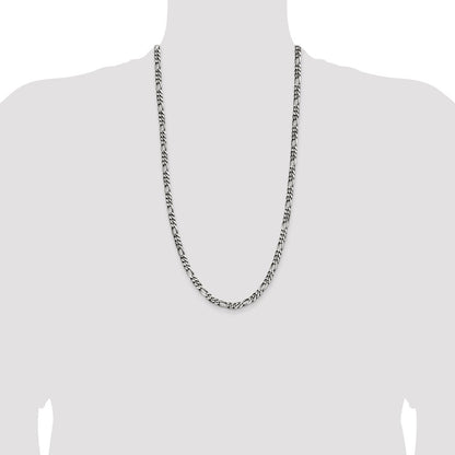 Sterling Silver Antiqued 5.5mm Figaro Chain