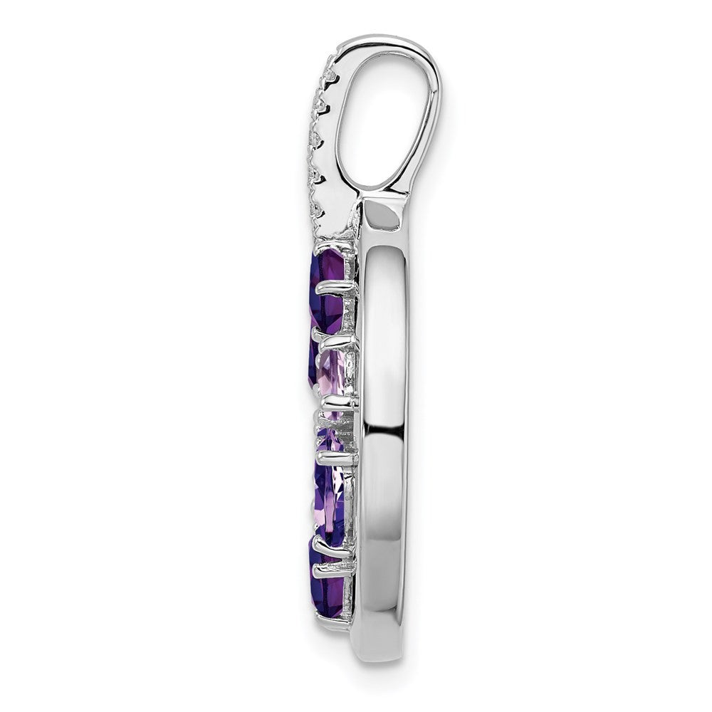 Sterling Silver Rhodium-plated Amethyst and Cubic Zirconia Circle Pendant