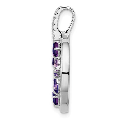 Sterling Silver Rhodium-plated Amethyst and Cubic Zirconia Circle Pendant