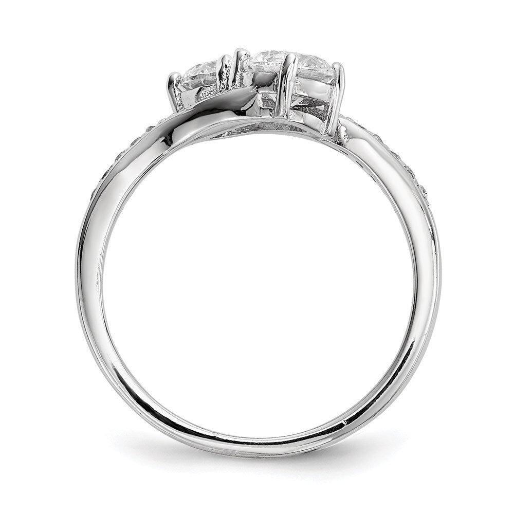Sterling Silver Rhodium-plated Two Stone Cubic Zirconia Bypass Ring Size 8