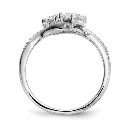 Sterling Silver Rhodium-plated Two Stone Cubic Zirconia Bypass Ring Size 8