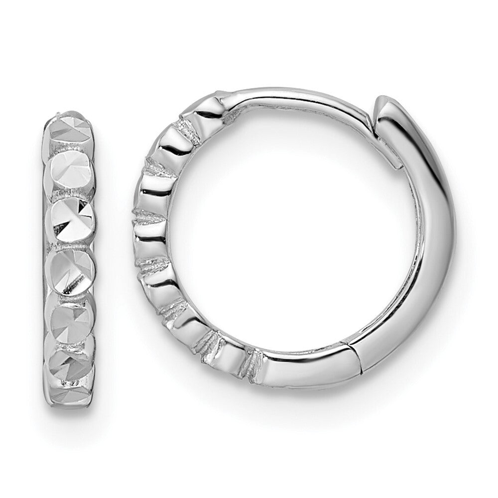 14k White Gold Diamond-cut 2x12mm Hinged Hoop Earrings Gift for Women
