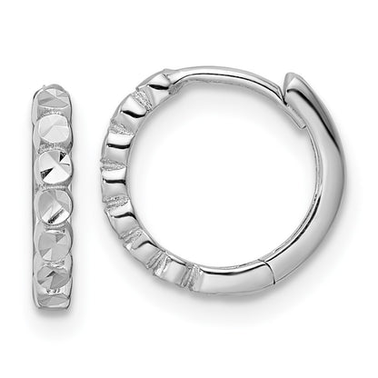 14k White Gold Diamond-cut 2x12mm Hinged Hoop Earrings Gift for Women