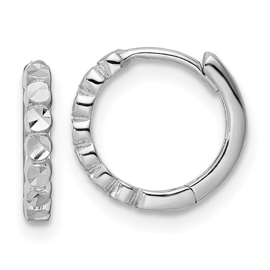 14k White Gold Diamond-cut 2x12mm Hinged Hoop Earrings Gift for Women