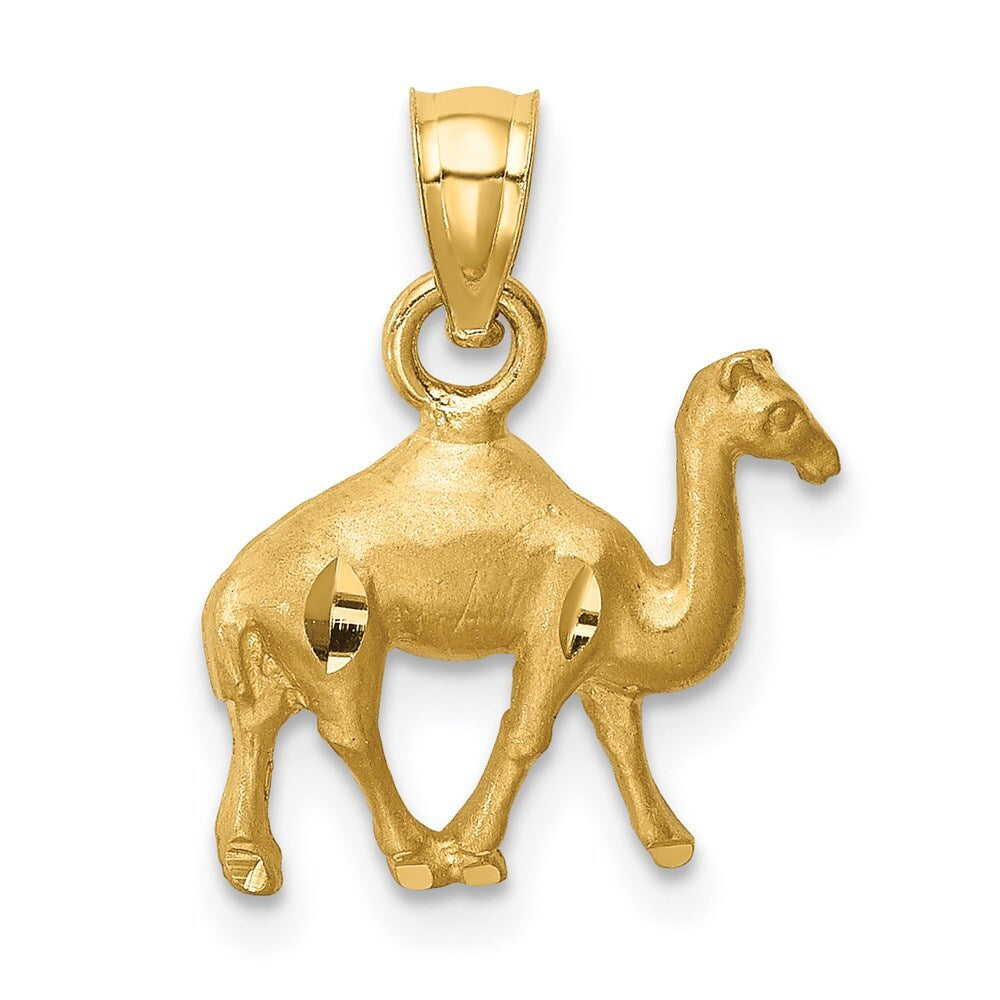 14k Yellow Gold Diamond-Cut Camel Pendant for Women