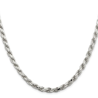 Sterling Silver 5.75mm Diamond-cut Rope Chain Necklace
