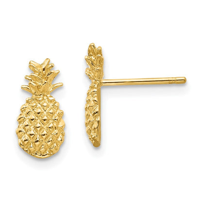 14k Yellow Gold Polished and Textured Pineapple Stud Earrings Gift for Women
