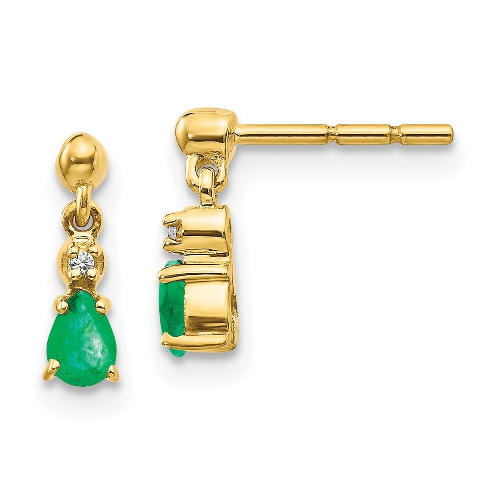 14k Yellow Gold Emerald and Diamond Dangle Earrings