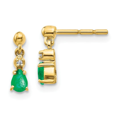 14k Yellow Gold Emerald and Diamond Dangle Earrings